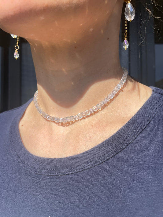 Crystal choker, ice cube beads